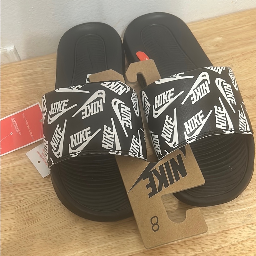 Nike Black and White Slide Sandals